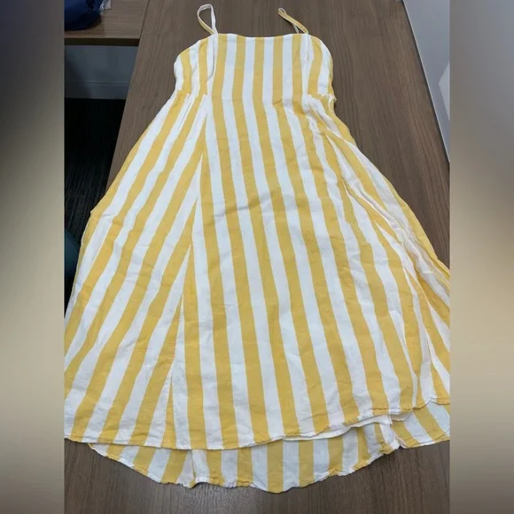 Women’s GAP Yellow and White Striped Square neck Midi Linen Blend Dress size 14 - Picture 12 of 13
